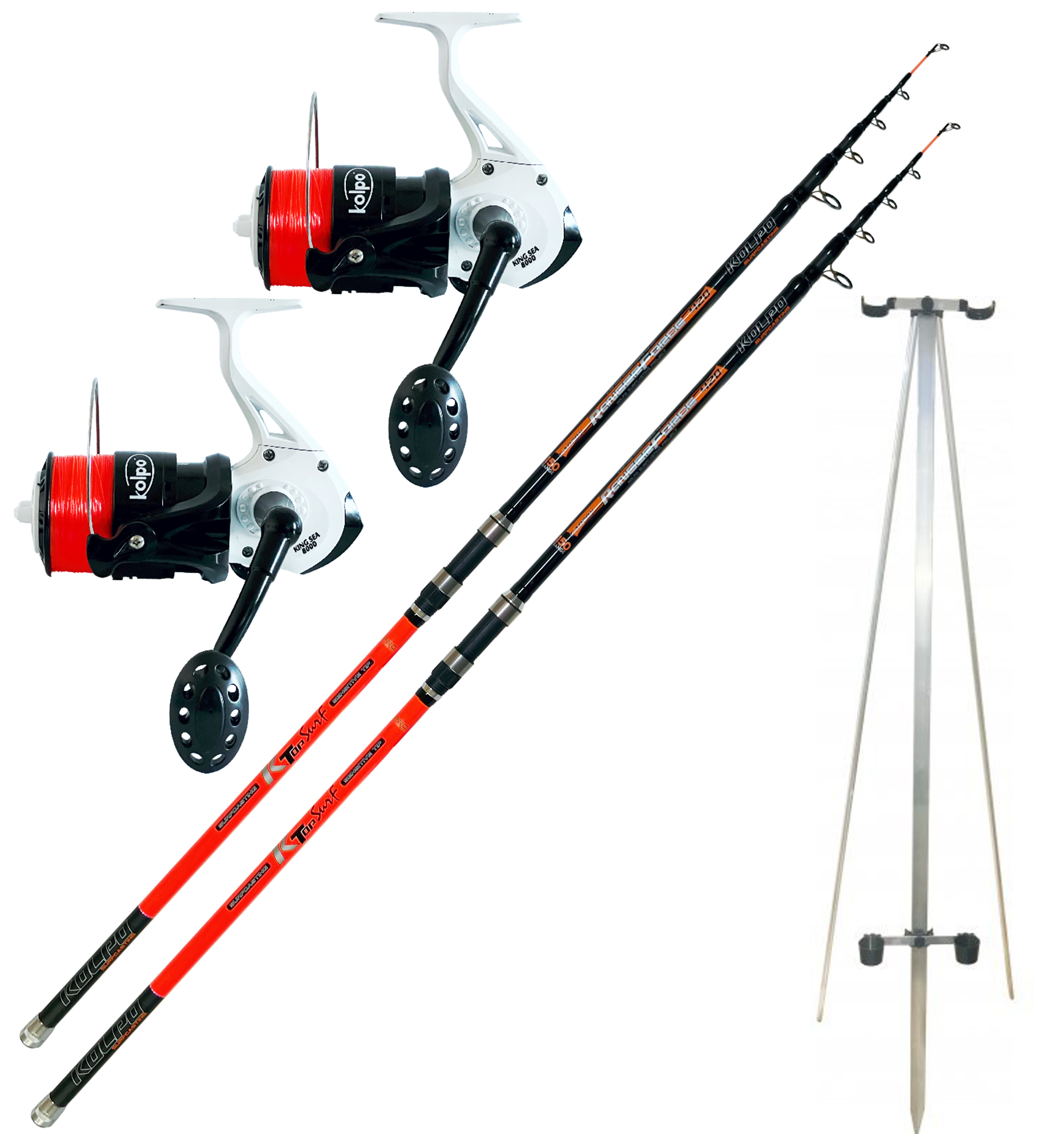 Combo Surfcasting 2 Rods 2 Tripod Reels for Fishing from the Beach